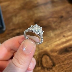 Radiant cut 3 stone moissanite engagement ring